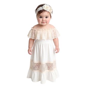 2Bunnies Girl and Baby Girls' 12M-8yr Off Shoulder Lace Ruffle Boho Girl Dress