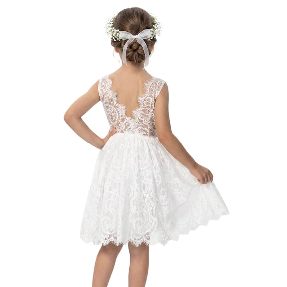 2Bunnies Girls' 12M-10yr Paisley All-Over Lace Sleeveless Flower Girl Dress Knee