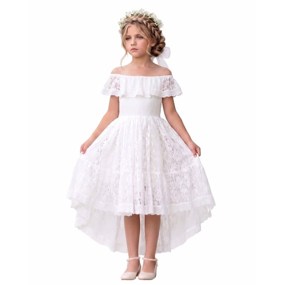 2Bunnies Girls' 12M-12Y All-Over Paisley Lace Off-Shoulder Flower Girl Dress