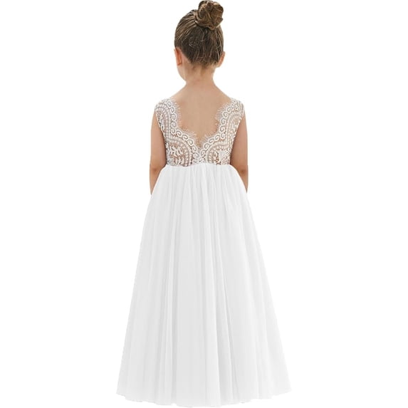 2Bunnies Girls' 12M-12Y Peony Lace Sleeveless Maxi Flower Girl Dress