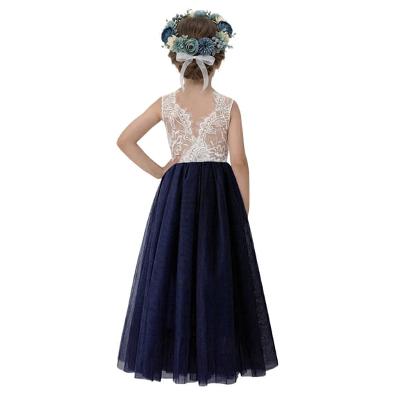 2Bunnies Girls' 12M-12yr Rose Lace Sleeveless Maxi Flower Girl Dress