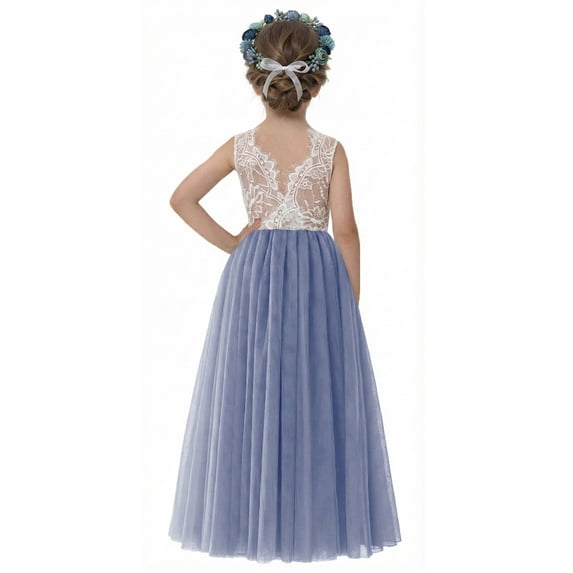 2Bunnies Girls' 12M-12yr Rose Lace Sleeveless Maxi Flower Girl Dress