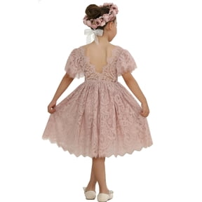 2Bunnies Girls' 12M-6yr Paisley All-Over Lace Flutter Sleeve Flower Girl Dress Knee