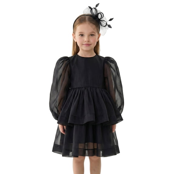 2Bunnies Girls' 2T-10yr Organza Long Sleeve Tiered Babydoll Skater Princess Flower Girl Dress