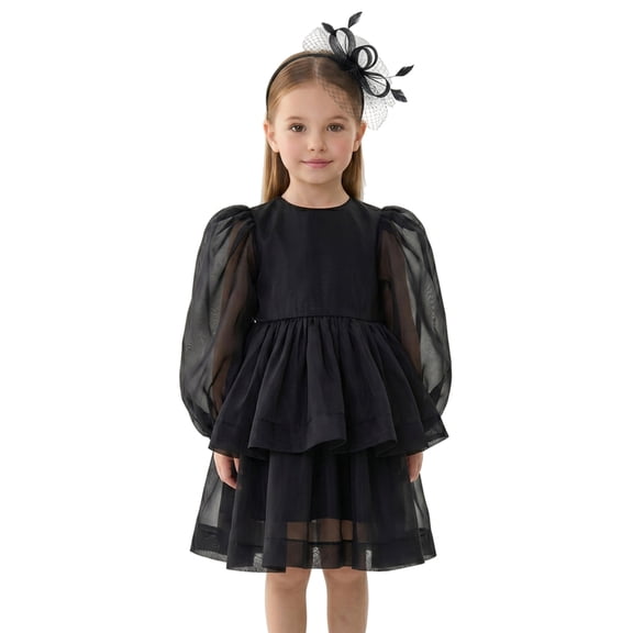 2Bunnies Girls' 2T-10yr Organza Long Sleeve Tiered Babydoll Skater Princess Flower Girl Dress