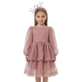 thumbnail image 1 of 2Bunnies Girls' 2T-10yr Organza Long Sleeve Tiered Babydoll Skater Princess Flower Girl Dress, 1 of 7