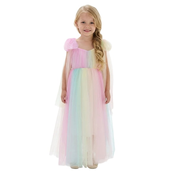 2Bunnies Girls' 2T-10yr Patel Rainbow Adjustable Shoulder Bow Tie Tulle Maxi Dress