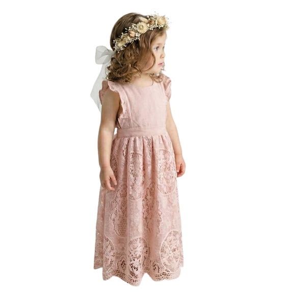 2Bunnies Girls' 2T-8yr Jasmine Lace Crochet Boho Communion Rustic Girl Dress
