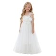 thumbnail image 1 of 2Bunnies Girls' 3T-8Y 3D Flower Petal Tie-Back Bow Maxi Flower Girl Dress, 1 of 4