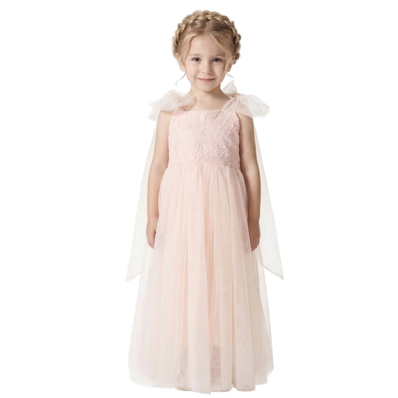 2Bunnies Girls' 3T 9-10yr Lily Adjustable Shoulder Bow Tie Tulle Flower Girl Dress