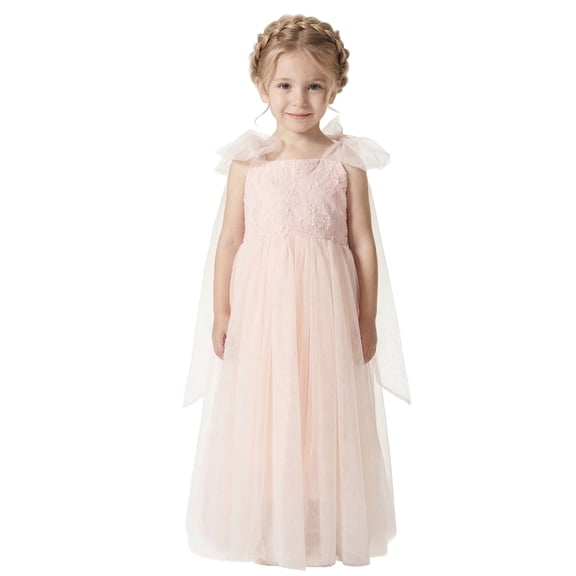 2Bunnies Girls' 3T 9-10yr Lily Adjustable Shoulder Bow Tie Tulle Flower Girl Dress