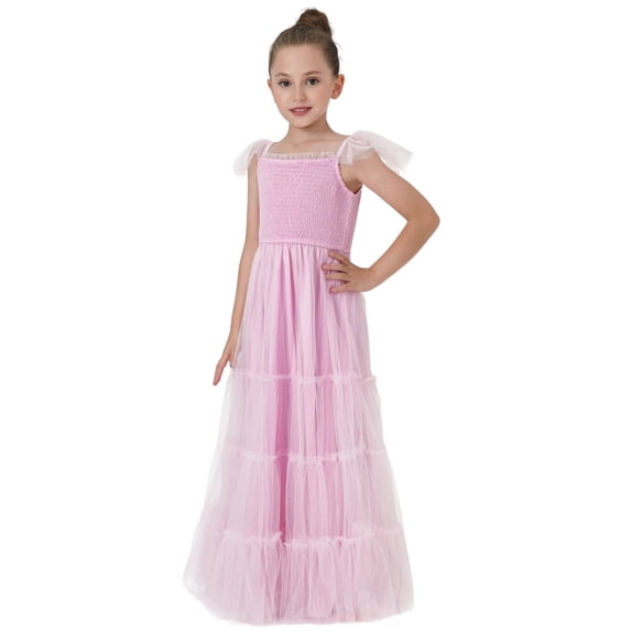 2Bunnies Girls' 4T-8yr Vintage Boho Smocked Bodice Ruffle Tulle Dress