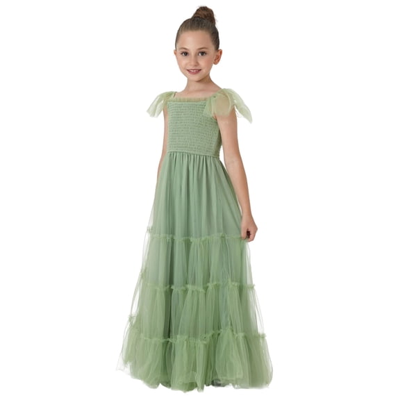 2Bunnies Girls' 4T-8yr Vintage Boho Smocked Bodice Ruffle Tulle Dress