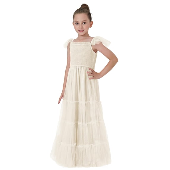 2Bunnies Girls' 4T-8yr Vintage Boho Smocked Bodice Ruffle Tulle Dress