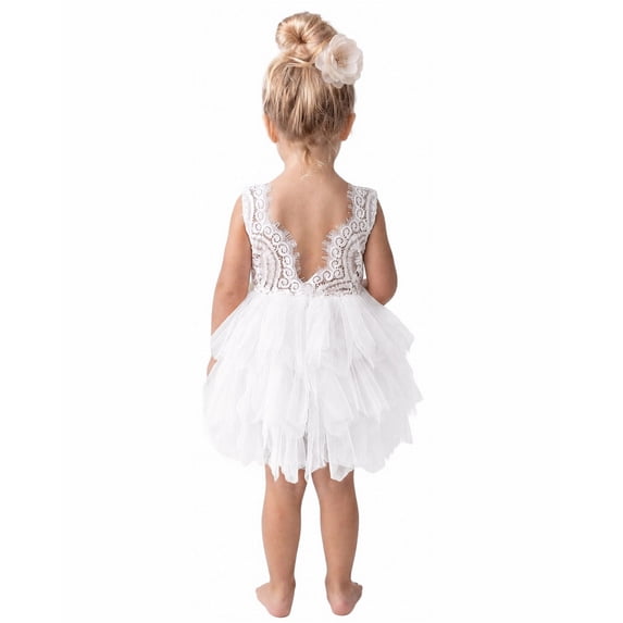 2Bunnies Girls' 6M-10Y Beaded Peony Lace Tiered Sleeveless Knee Flower Girl Dress
