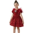 thumbnail image 1 of 2Bunnies Girls' Christmas New Year Holiday Party Sequin Dress Feather Puff Sleeve, 1 of 7