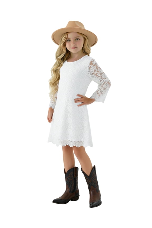 Girls’ Vintage Lace Boho Trim Party Flower Girl Dress