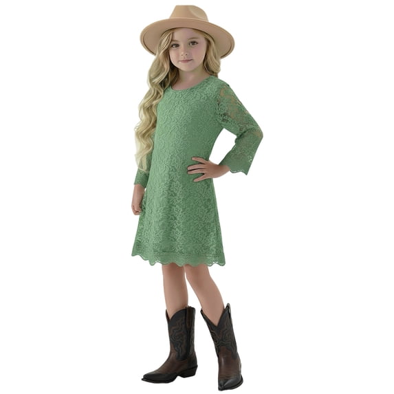 2Bunnies Girls' 3T-12Y Boho Country Rustic Lace Scalloped Trim Sleeve Flower Girl Dress