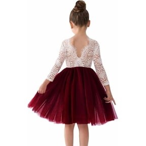2Bunnies Girls' 12M-10yr Peony Lace Straight Long Sleeve Knee Flower Girl Dress
