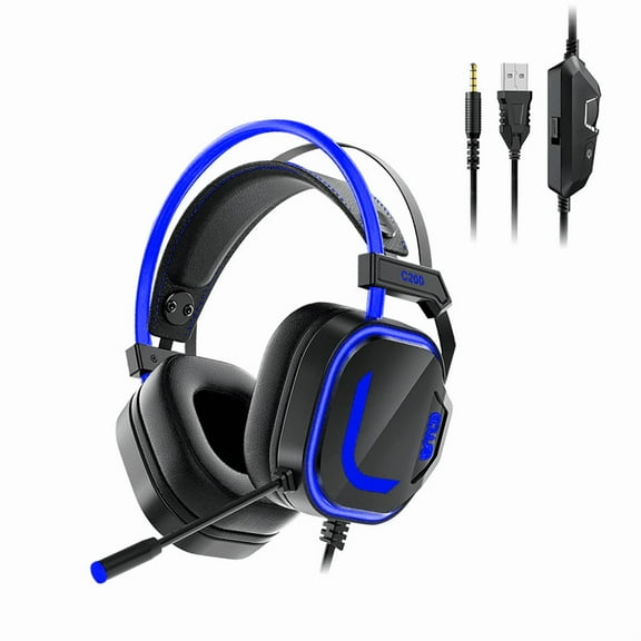 2C 3.5mm Gaming Headset for PC, Computer Gaming Headphones with Noise Cancelling Microphone , 50MM Driver Wired Headset for PS4 PS5, Xbox One, Laptop, Blue Headset