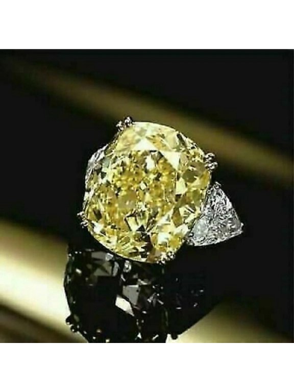 2C Lab Created Citrine Wedding Ring 14K White Gold Plated Silver Cushion Cut