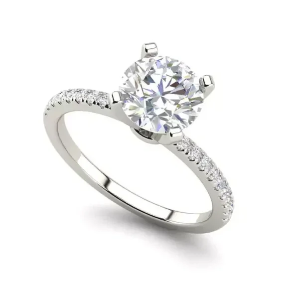 2C Round Cut Simulated Diamond Womens Solitaite With Accents Valentine Special Ring 14K White Gold Plated Silver