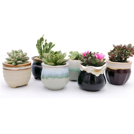 2CFUN 2.5 Inch Ceramic Succulent Planter Pots with Drainage  (6 Pack)
