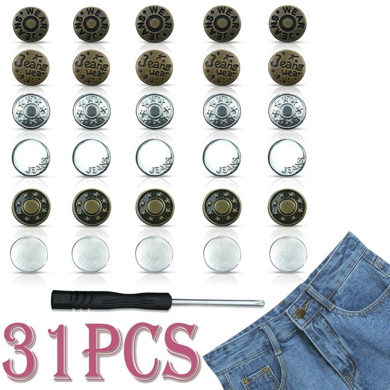 2CFUN Jeans Buttons Adjustable Buttons for Women and Men's Jeans Clothing  Supplies 31 Pcs