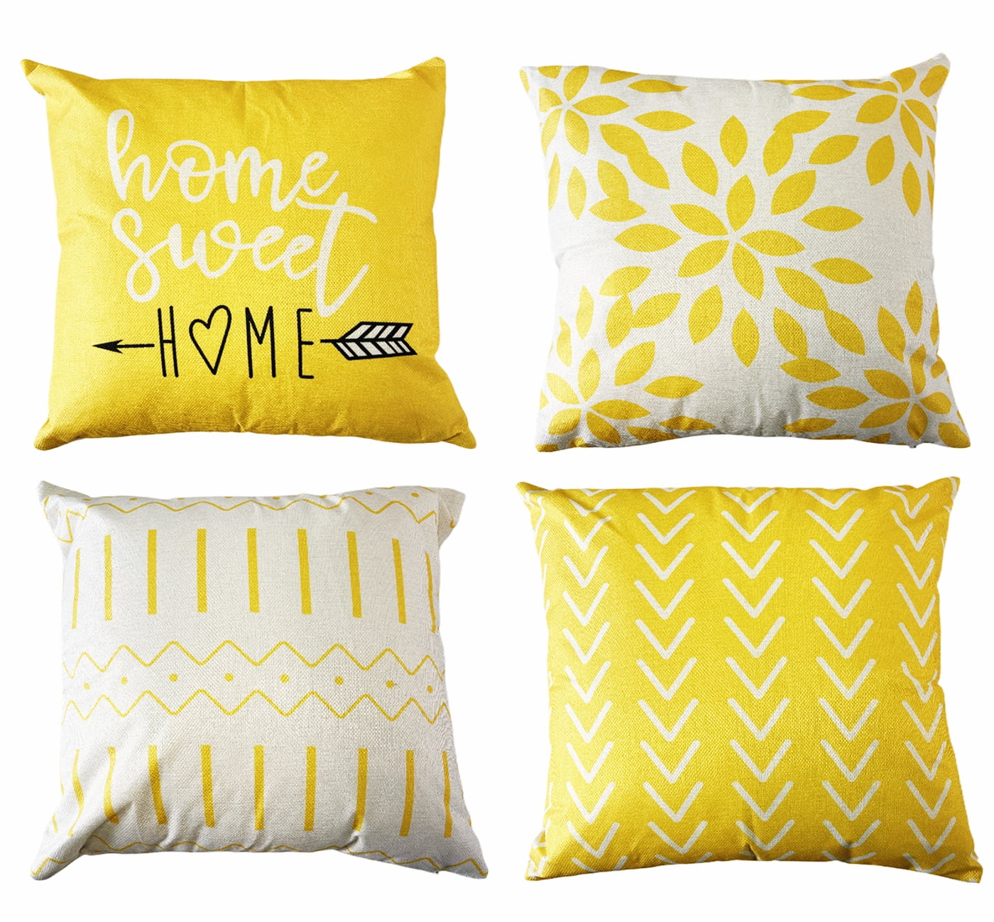 Throw Pillow Covers for Living Room Decor Couch Sofa Cushion Case Outdoor Yellow Pillow Case 18"x 18" Set of 4