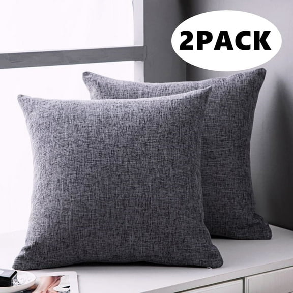 2CFun 18” x 18” Rustic Gray Linen Decorative Pillow Covers, Machine Washable (2 Count)