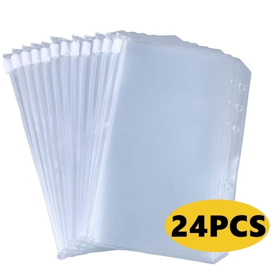 A6 Binder Pockets for Binder Budget Money Organizer for Cash Planner Accessories 6-Ring Binder Dividers Notebook Binder Waterproof 6 Holes 24pcs