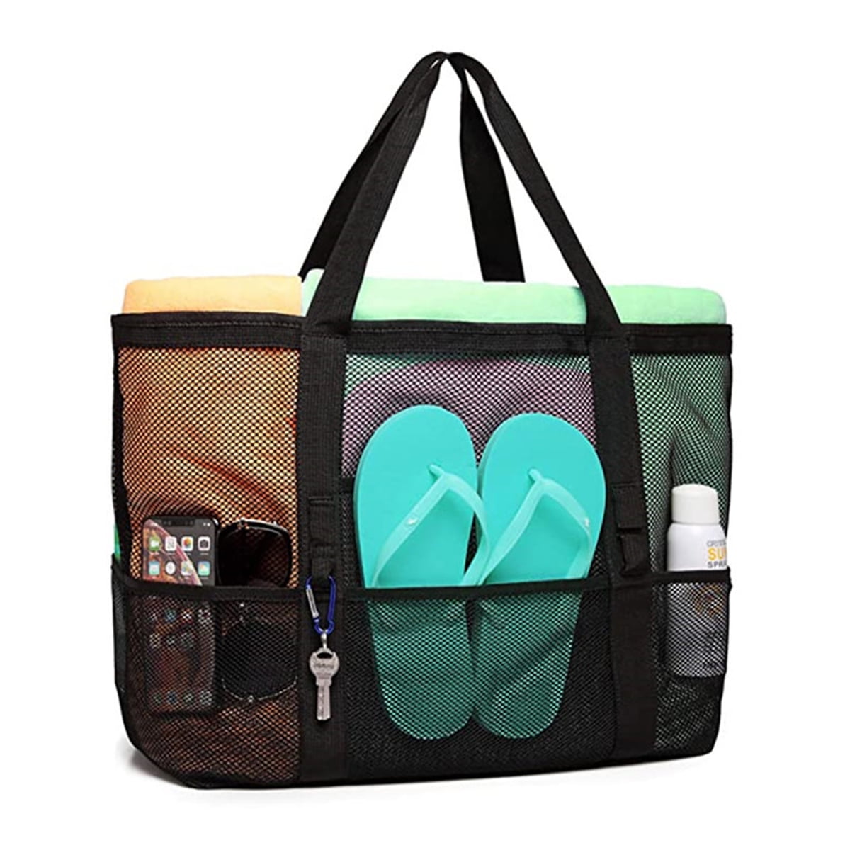 Waterproof Mesh Shopper Utility Beach Bag Zipper Organizing Tote (Green  with Personalized Vinyl Name)