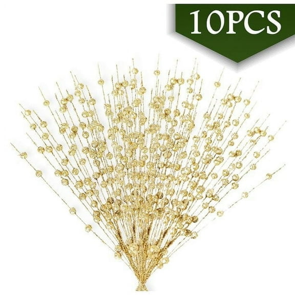2CFun Christmas Tree Ornaments Gold Glitter 15" Foam Floral Picks (10 Count)