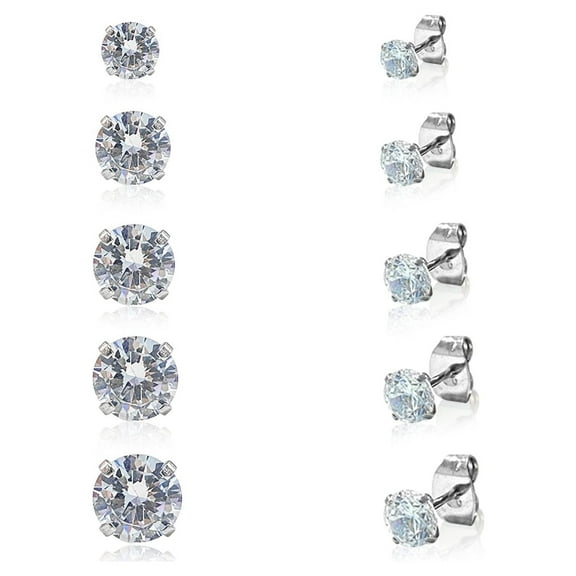 Earrings Set Stainless Steel Cubic Zirconia Stud for Hypoallergenic Ears of Men Women