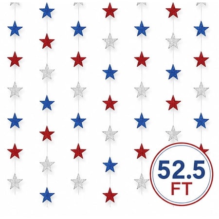 4th of July Decorations Glitter Star Banner Patriotic Decoration Independence Day Banner for Home Decor 52.5 Ft