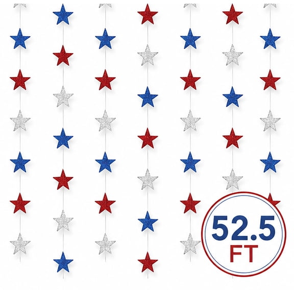 4th of July Decorations Glitter Star Banner Patriotic Decoration Independence Day Banner for Home Decor 52.5 Ft