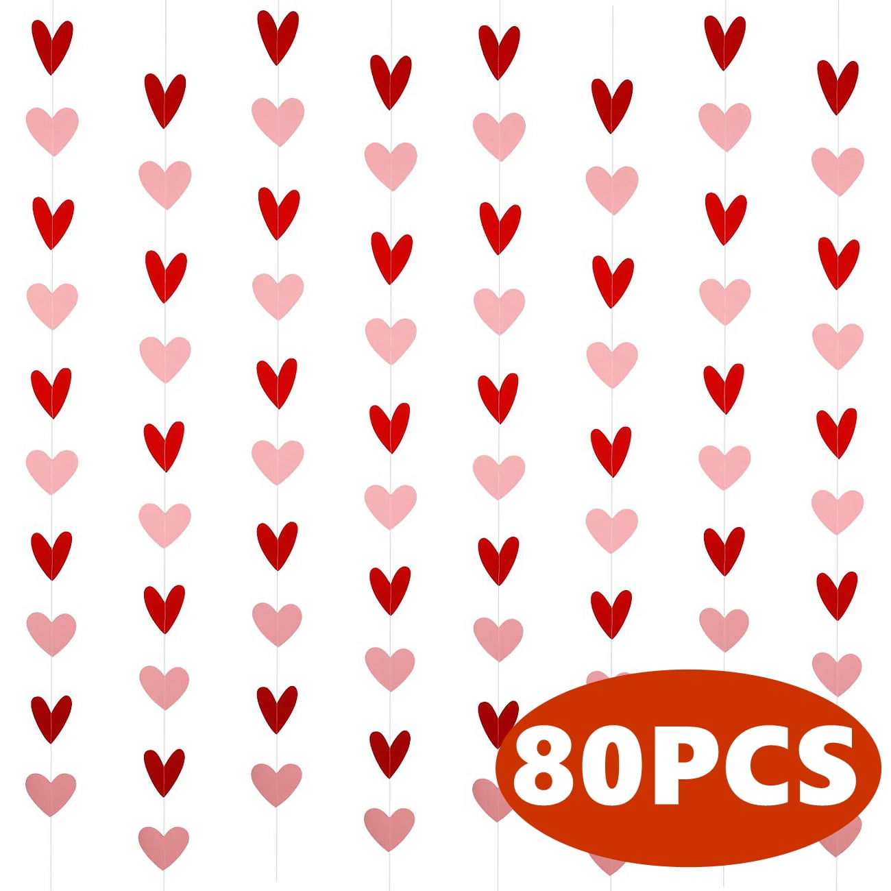 2CFun Valentines Day Garland Heart Banner Party Decoration Kits, Paper Red/Pink, 80 Count