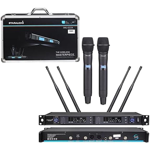2CH Church UHF Wireless Microphone Reciver System 2 Channel Handheld Karaoke System Microphones Audio Studio Church Mic Dynamic KTV Microphones SMU-0223A$$Music