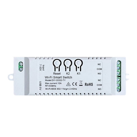 2CH Tuya WiFi Smart Switch DIY Timer 7-32V USB 5V 2.4G WiFi Home Automation Module for Home IFTT,1 x Smart Switch,White