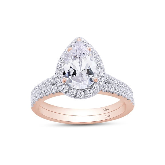 2CT 10K Solid Rose Gold Bridal Ring Set Teardrop Lab Created Moissanite Diamond Halo Engagement Ring Pear Promise Ring Marquise Wedding Band for Women G-H/VVS1 Certificate of Authenticity