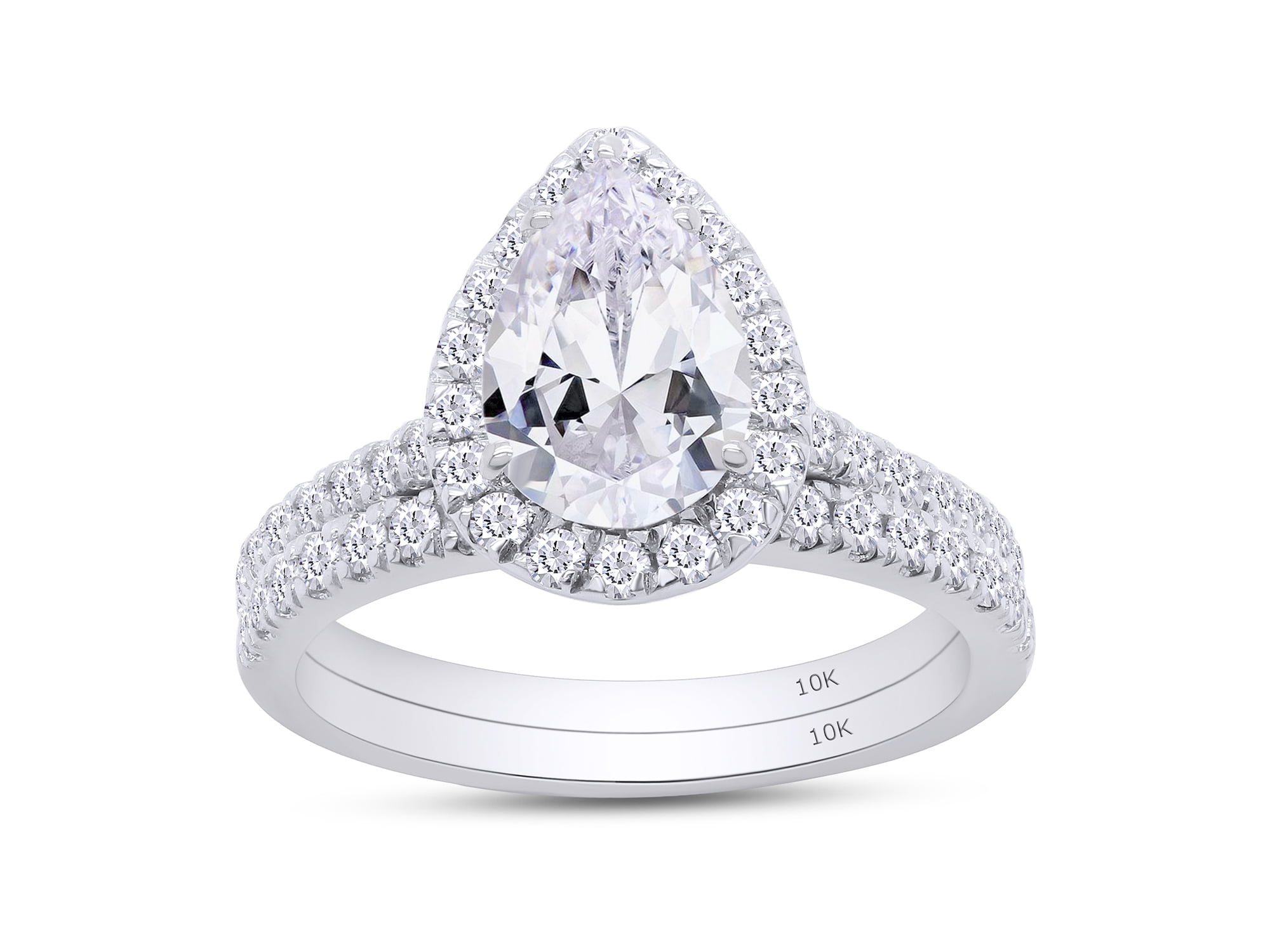 2CT 10K Solid White Gold Bridal Ring Set Teardrop Lab Created Moissanite Diamond Halo Engagement Ring Pear Promise Ring Marquise Wedding Band for Women G-H/VVS1 Certificate of Authenticity