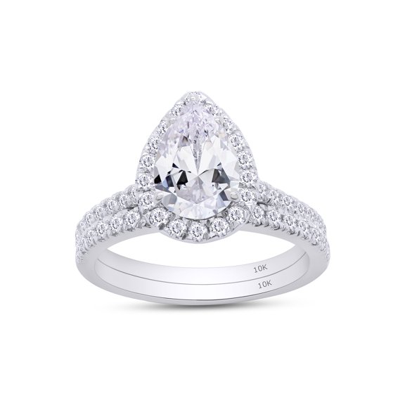 2CT 10K Solid White Gold Bridal Ring Set Teardrop Lab Created Moissanite Diamond Halo Engagement Ring Pear Promise Ring Marquise Wedding Band for Women G-H/VVS1 Certificate of Authenticity
