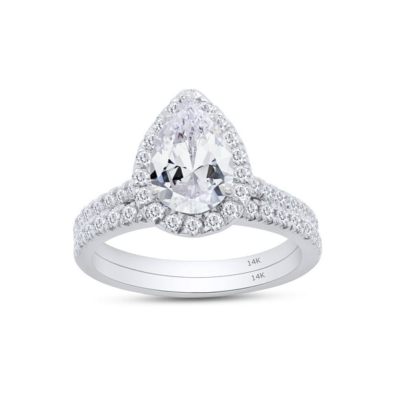2CT 14K Solid White Gold Bridal Ring Set Teardrop Lab Created Moissanite Diamond Halo Engagement Ring Pear Promise Ring Marquise Wedding Band for Women G-H/VVS1 Certificate of Authenticity