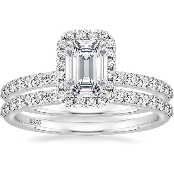 2CT 925 Sterling Silver Bridal Ring Sets Emerald Cut CZ Engagement Vintage Promise Rings Wedding Bands for Women Size 3-12