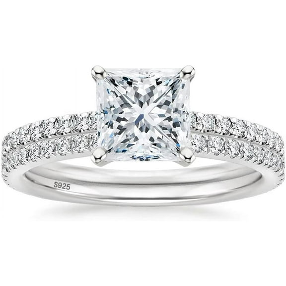 2CT 925 Sterling Silver Bridal Ring Sets Princess Cut CZ Engagement Promise Rings for her Wedding Bands for Women Size 3-11