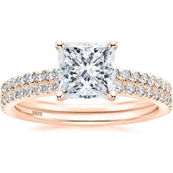 2CT 925 Sterling Silver Bridal Ring Sets Princess Cut CZ Engagement Promise Rings for her Wedding Bands for Women Size 3-11