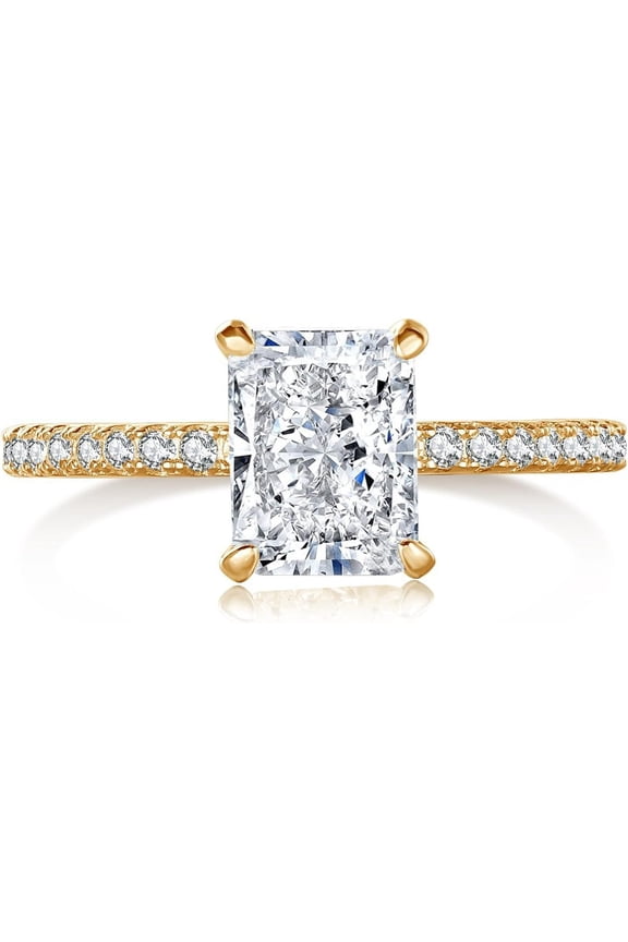 2CT 925 Sterling Silver Engagement Rings for Women Radiant Cut Solitaire Cubic Zirconia Wedding Band CZ Promise Rings for Her Simulated Diamond Ring Jewelry Christmas Gifts for Mom