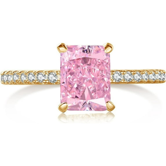 2CT 925 Sterling Silver Engagement Rings for Women Radiant Cut Solitaire Cubic Zirconia Wedding Band CZ Promise Rings for Her Simulated Diamond Ring Jewelry Christmas Gifts for Mom