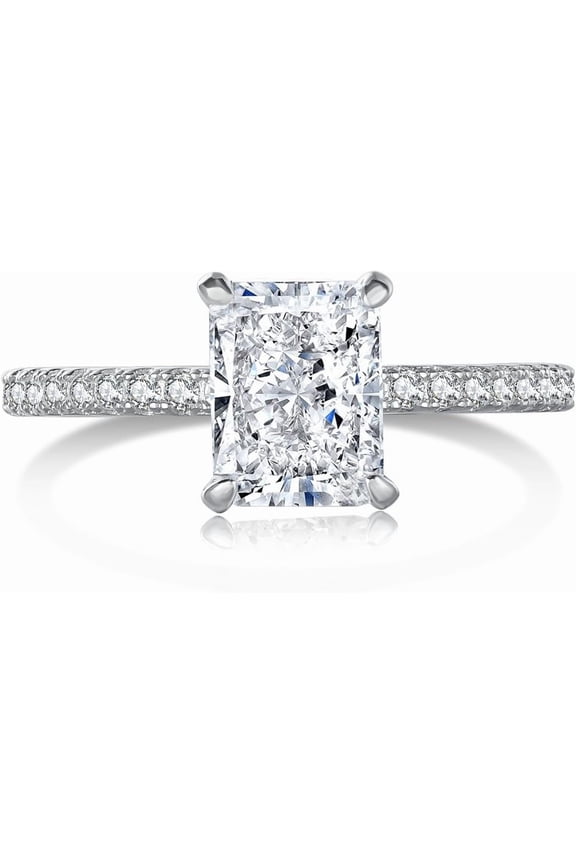 2CT 925 Sterling Silver Engagement Rings for Women Radiant Cut Solitaire Cubic Zirconia Wedding Band CZ Promise Rings for Her Simulated Diamond Ring Jewelry Christmas Gifts for Mom