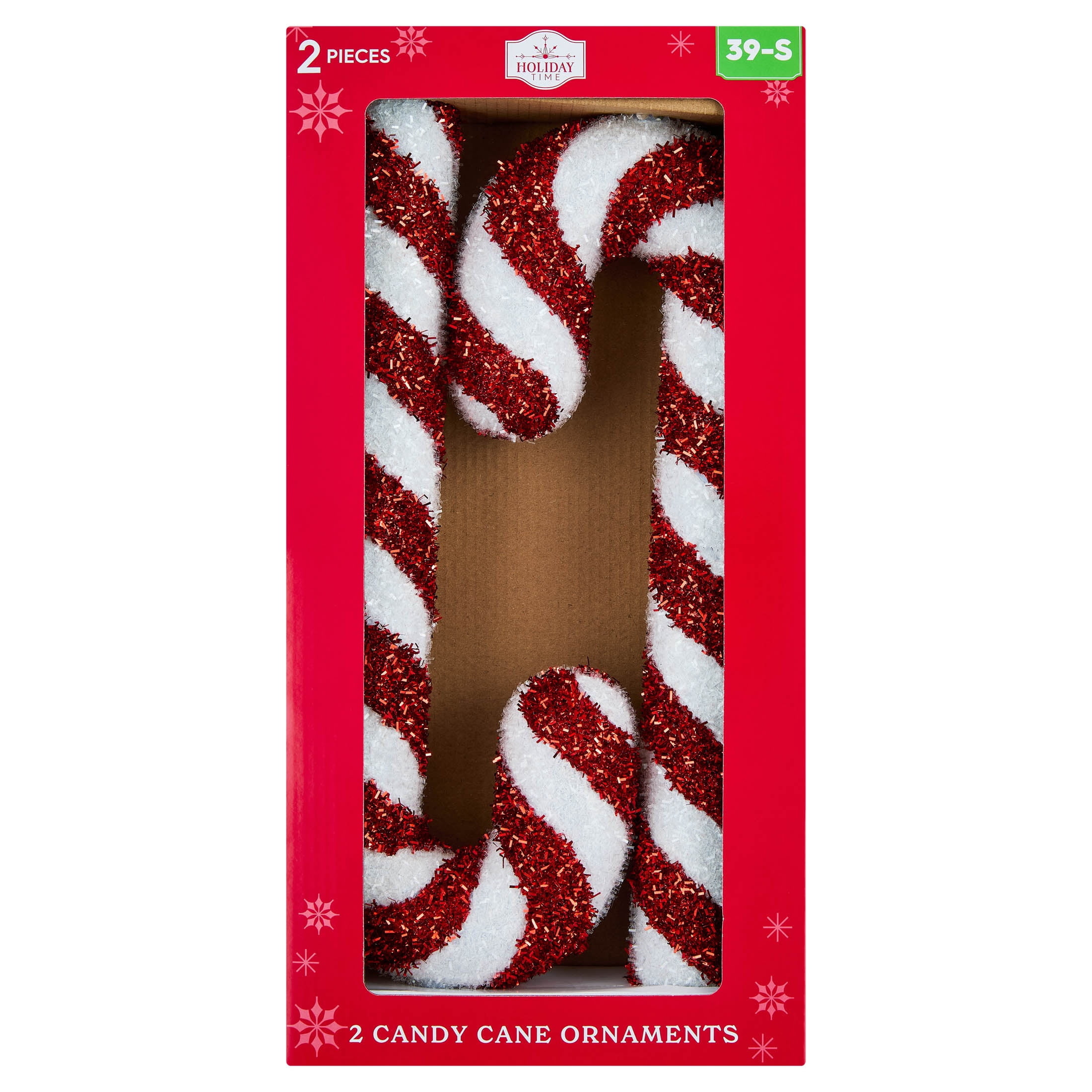 2-Count Red and White Jumbo Tinsel Candy Cane Shatterproof Christmas Ornaments, 14", by Holiday Time